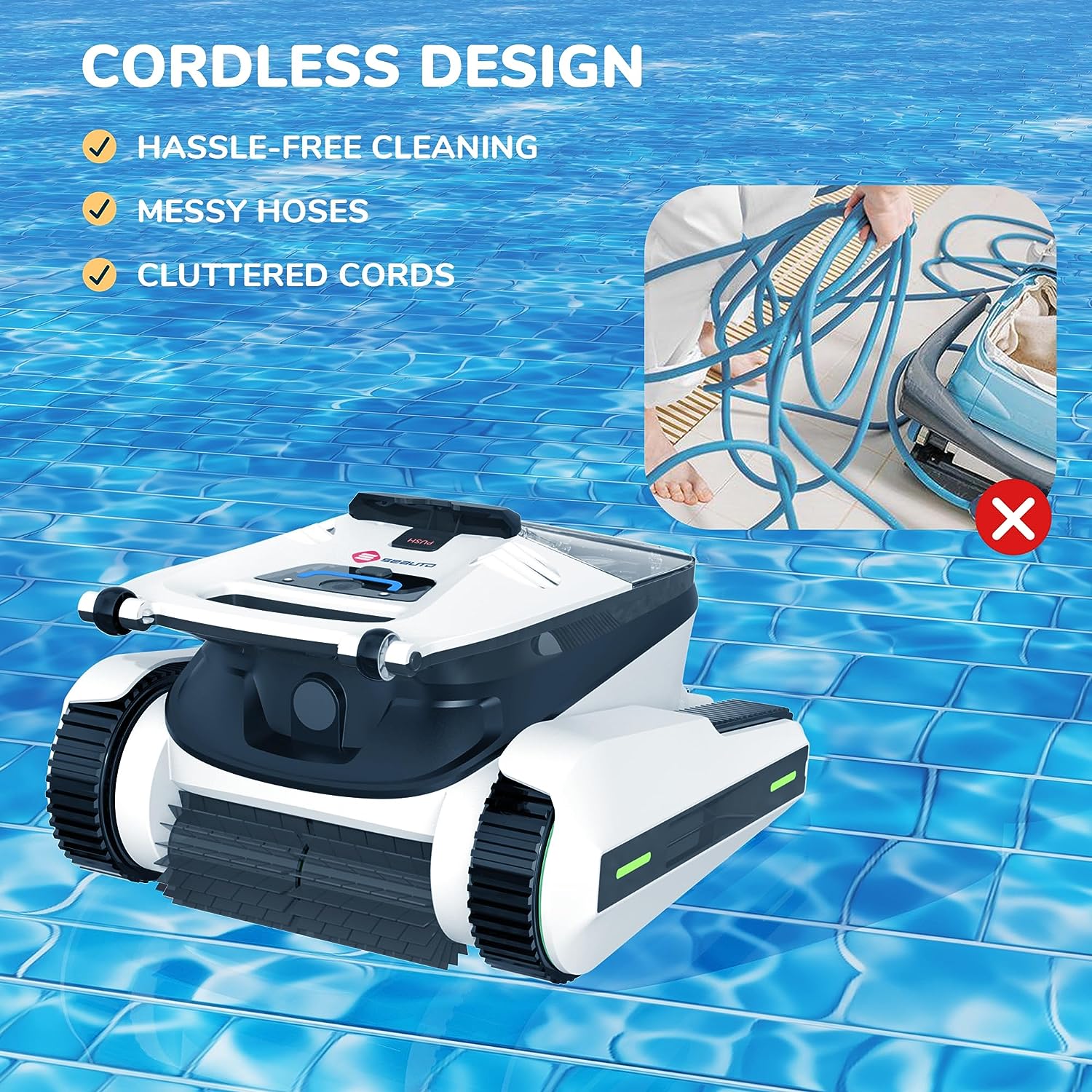 Seauto Shark Cordless Pool Vacuum, Robotic Pool Cleaner